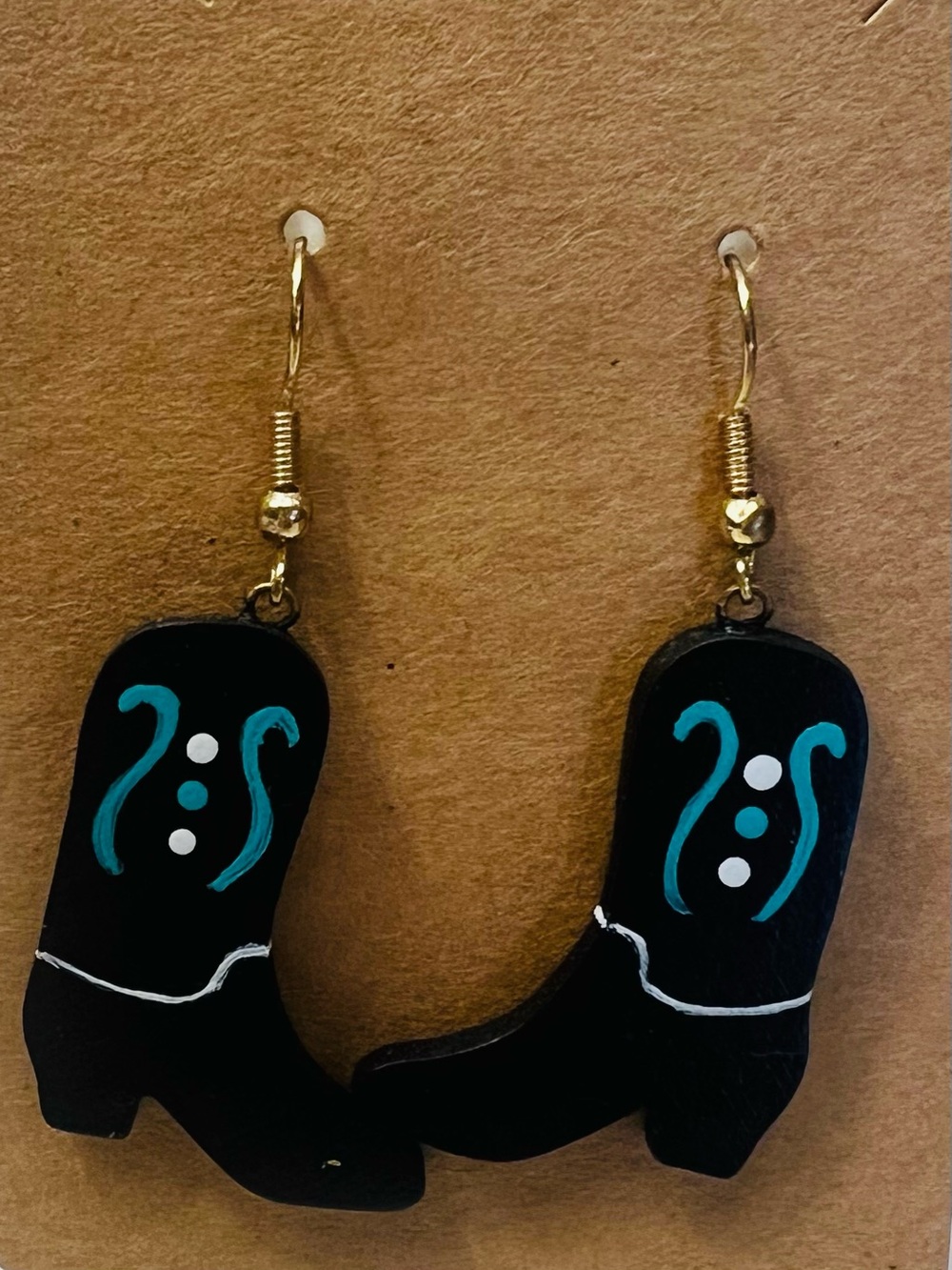Vintage Handmade Hand-Painted Wooden Cowboy Boot Earrings